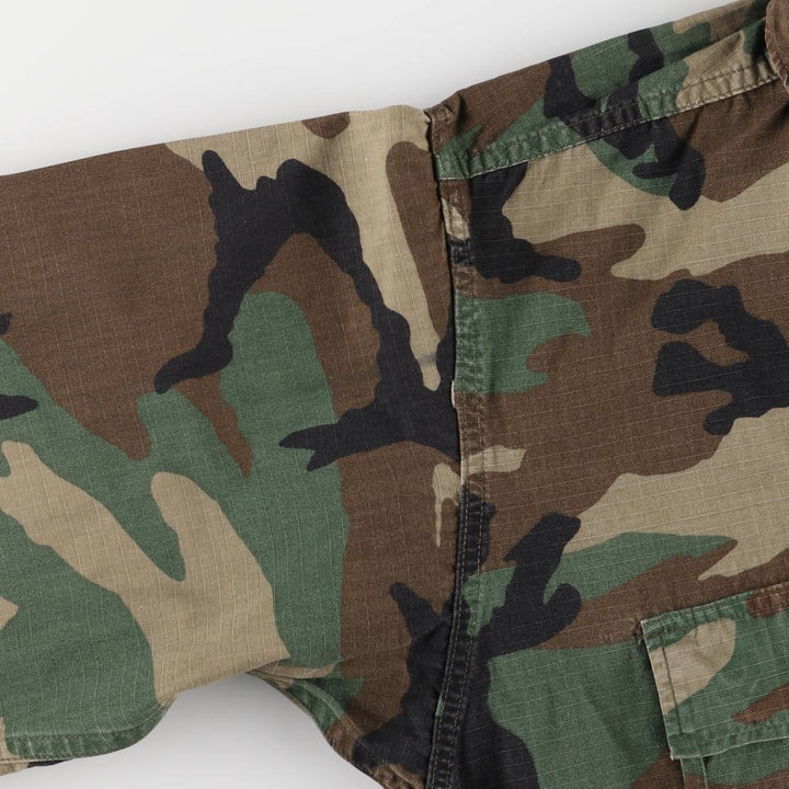 80'S US Military Genuine Camouflage Pattern Woodland Camo Ripstop BDU Military Jacket Made in USA MEDIUM-SHORT Men's M cotton Khaki type Vintage Second Hand