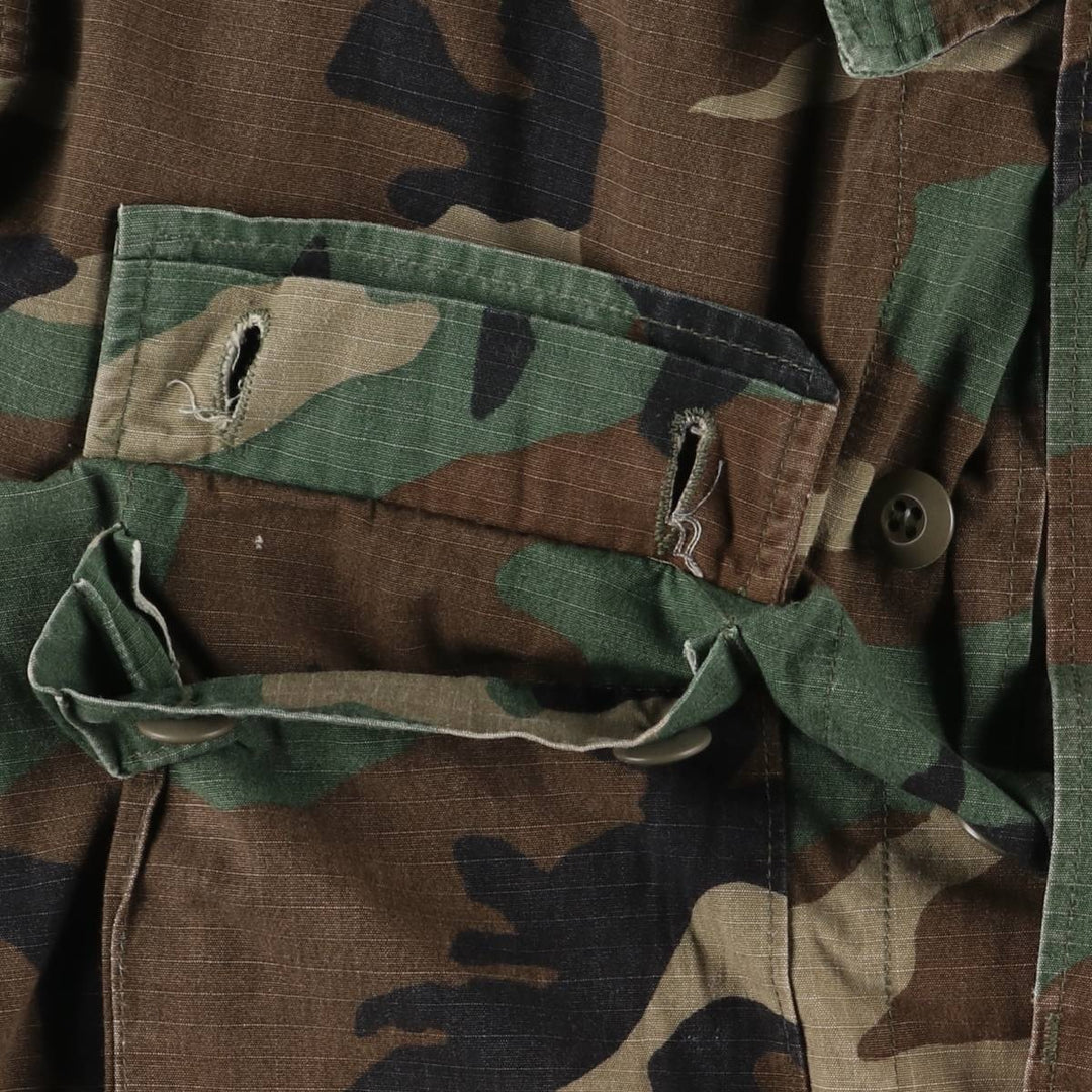 80'S US Military Genuine Camouflage Pattern Woodland Camo Ripstop BDU Military Jacket Made in USA MEDIUM-SHORT Men's M cotton Khaki type Vintage Second Hand