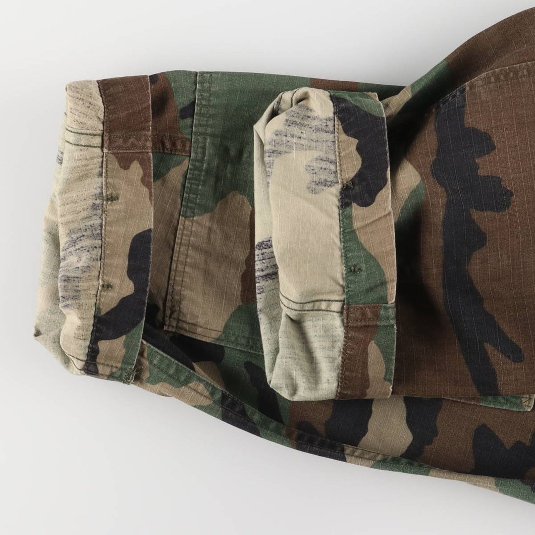 80'S US Military Genuine Camouflage Pattern Woodland Camo Ripstop BDU Military Jacket Made in USA MEDIUM-SHORT Men's M cotton Khaki type Vintage Second Hand