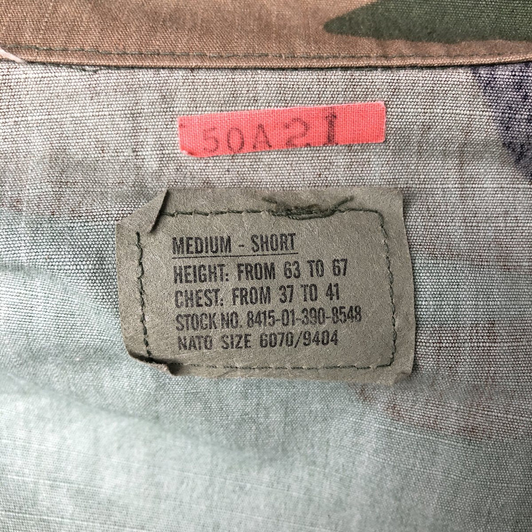 90'S US Military Camouflage Pattern Woodland Camo Ripstop BDU Military Jacket Made in USA MEDIUM-SHORT Men's M cotton Khaki type Vintage Second Hand
