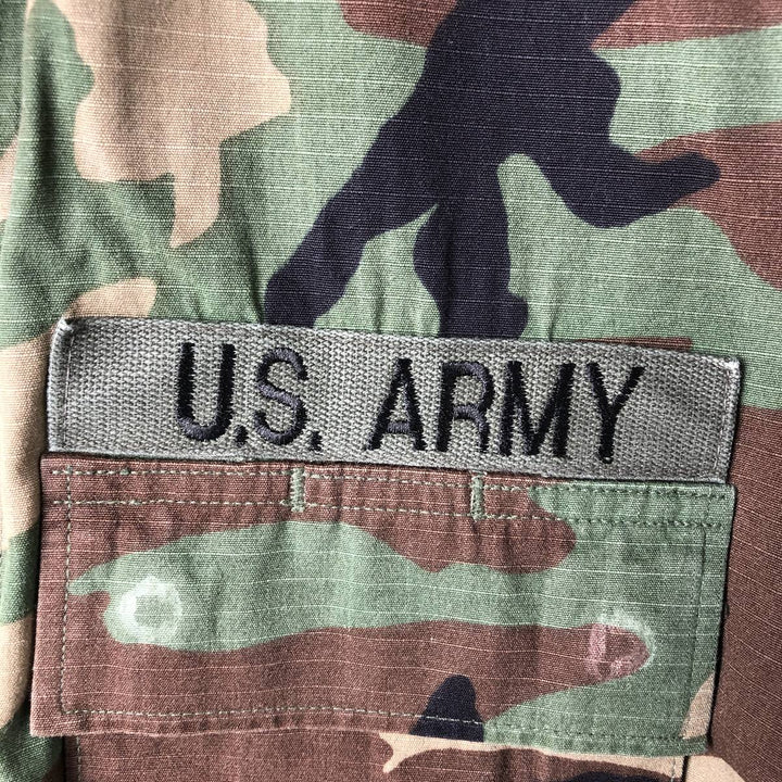 90'S US Military Camouflage Pattern Woodland Camo Ripstop BDU Military Jacket Made in USA MEDIUM-SHORT Men's M cotton Khaki type Vintage Second Hand