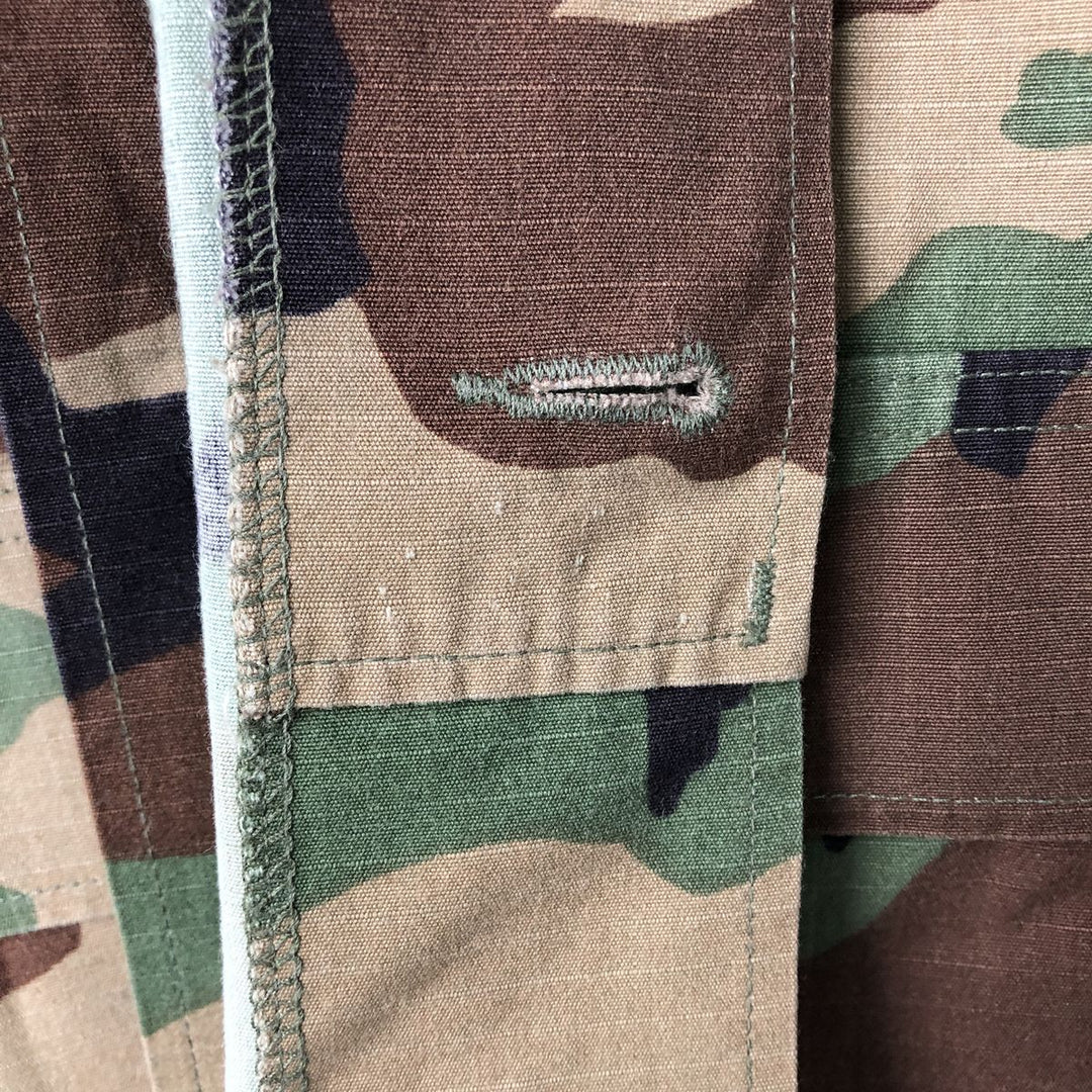 90'S US Military Camouflage Pattern Woodland Camo Ripstop BDU Military Jacket Made in USA MEDIUM-SHORT Men's M cotton Khaki type Vintage Second Hand