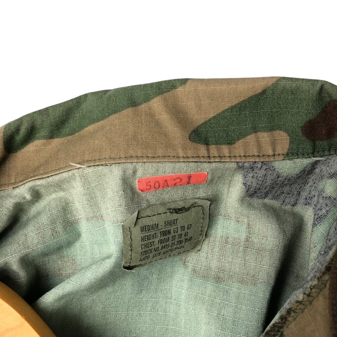 90'S US Military Camouflage Pattern Woodland Camo Ripstop BDU Military Jacket Made in USA MEDIUM-SHORT Men's M cotton Khaki type Vintage Second Hand