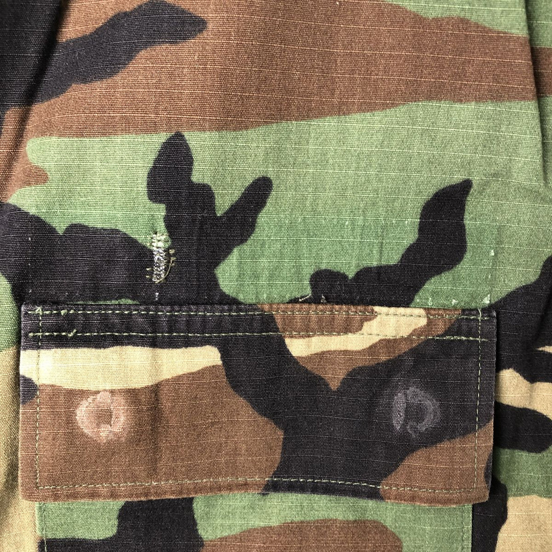 90'S US Military Camouflage Pattern Woodland Camo Ripstop BDU Military Jacket Made in USA MEDIUM-SHORT Men's M cotton Khaki type Vintage Second Hand
