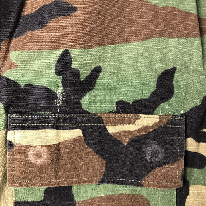 90'S US Military Camouflage Pattern Woodland Camo Ripstop BDU Military Jacket Made in USA MEDIUM-SHORT Men's M cotton Khaki type Vintage Second Hand