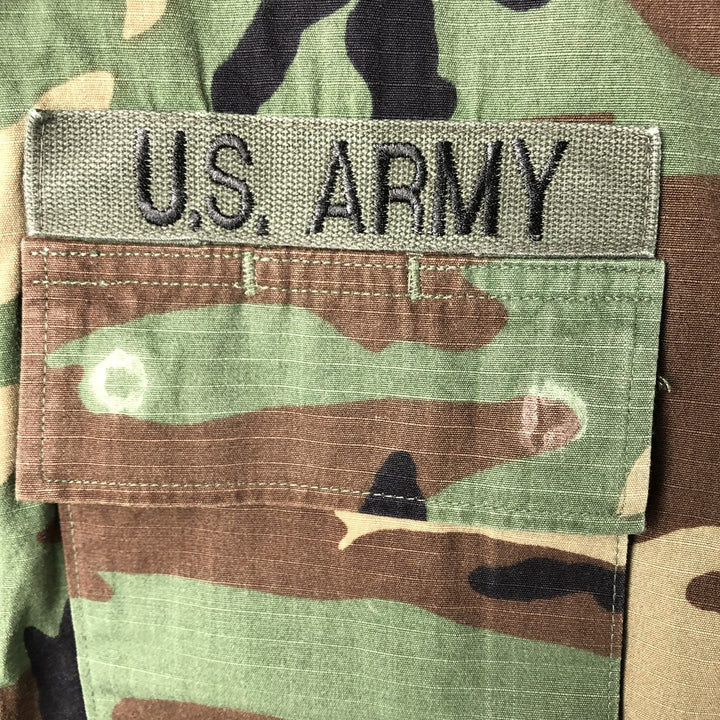 90'S US Military Camouflage Pattern Woodland Camo Ripstop BDU Military Jacket Made in USA MEDIUM-SHORT Men's M cotton Khaki type Vintage Second Hand