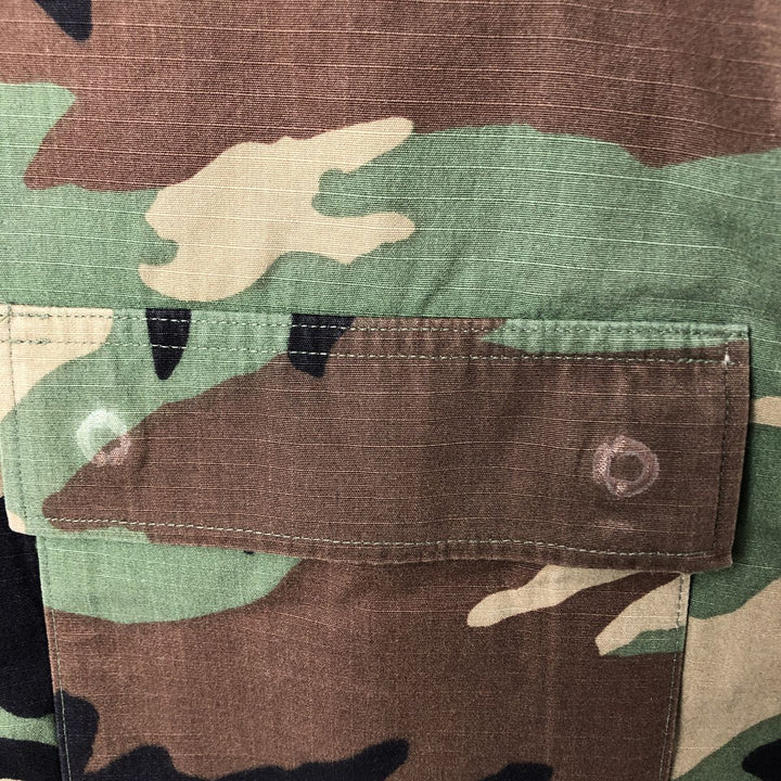 90'S US Military Camouflage Pattern Woodland Camo Ripstop BDU Military Jacket Made in USA MEDIUM-SHORT Men's M cotton Khaki type Vintage Second Hand