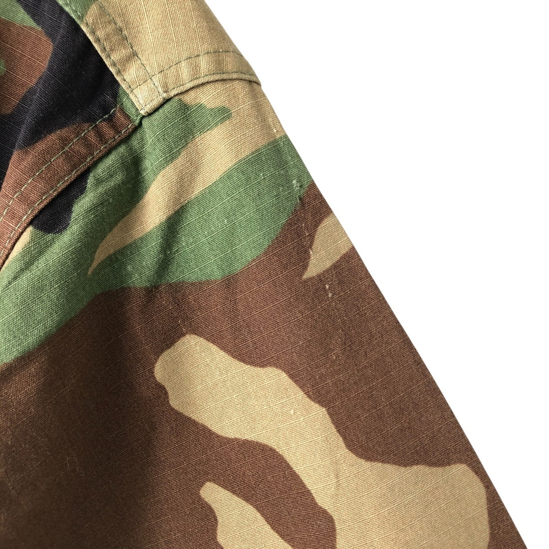 90'S US Military Camouflage Pattern Woodland Camo Ripstop BDU Military Jacket Made in USA MEDIUM-SHORT Men's M cotton Khaki type Vintage Second Hand