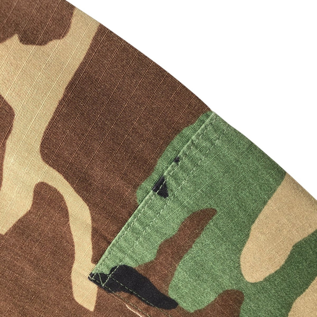 90'S US Military Camouflage Pattern Woodland Camo Ripstop BDU Military Jacket Made in USA MEDIUM-SHORT Men's M cotton Khaki type Vintage Second Hand