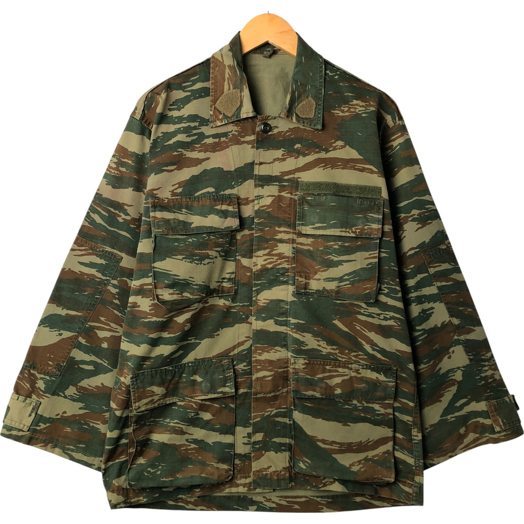 Greek Army Camouflage Pattern Lizard Camo Ripstop BDU Military Jacket Men's M polyester Khaki type Vintage Second Hand