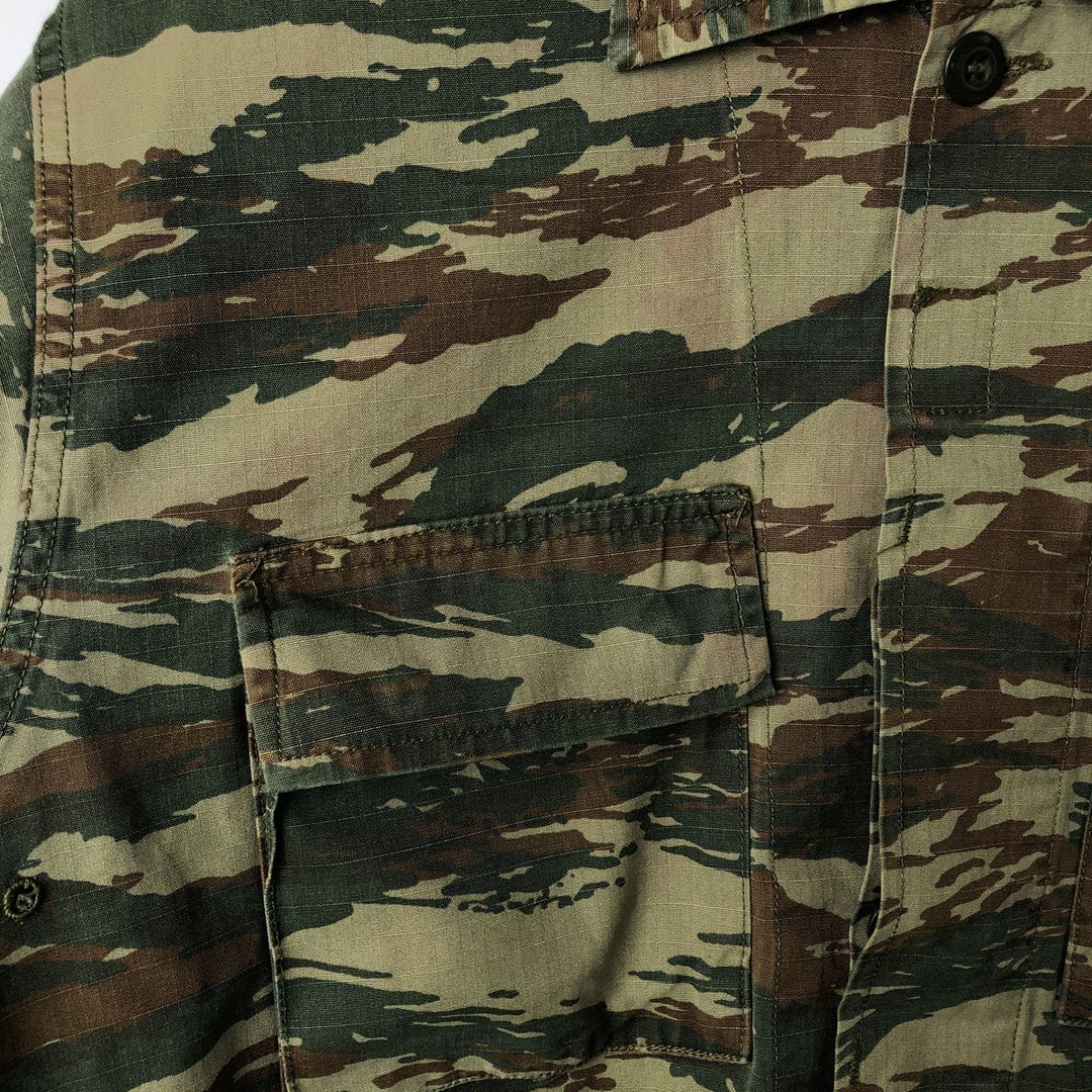 Greek Army Camouflage Pattern Lizard Camo Ripstop BDU Military Jacket Men's M polyester Khaki type Vintage Second Hand