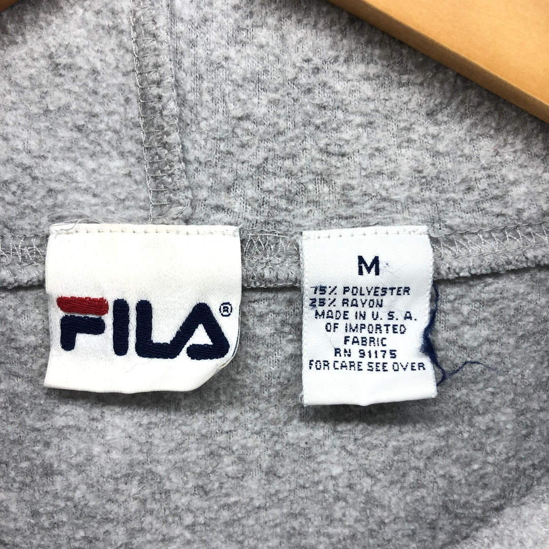 90'S FILA Sweatshirt Pullover Hoodie, Made in USA, Men's M Size, Vintage polyester gray type Vintage Second Hand