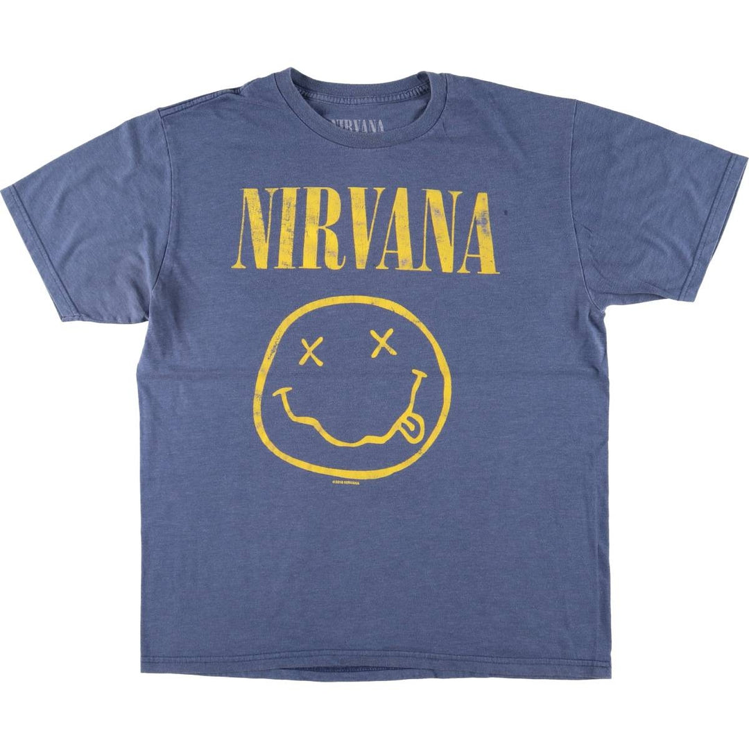 NIRVANA Nirvana Band T-shirt, Band T, Men's L size cotton blue type Vintage Second Hand