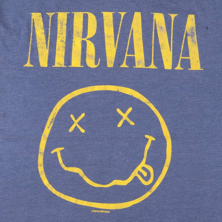 NIRVANA Nirvana Band T-shirt, Band T, Men's L size cotton blue type Vintage Second Hand