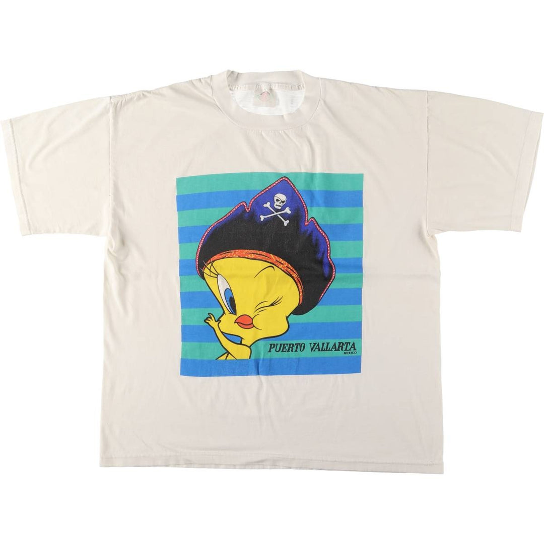 BSA AND RAB Looney Tunes Tweety Character Print T-Shirt Men's L Size Vintage unclear white type Vintage Second Hand