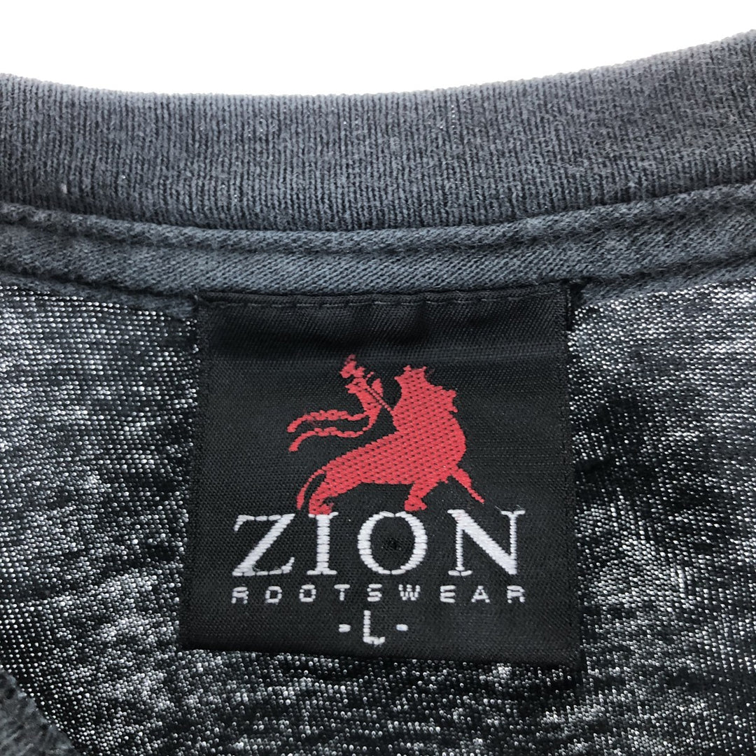00'S Zion BOB MARLEY Band T-shirt, USA made, Men's L size cotton black type Vintage Second Hand