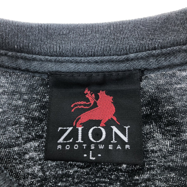 00'S Zion BOB MARLEY Band T-shirt, USA made, Men's L size cotton black type Vintage Second Hand