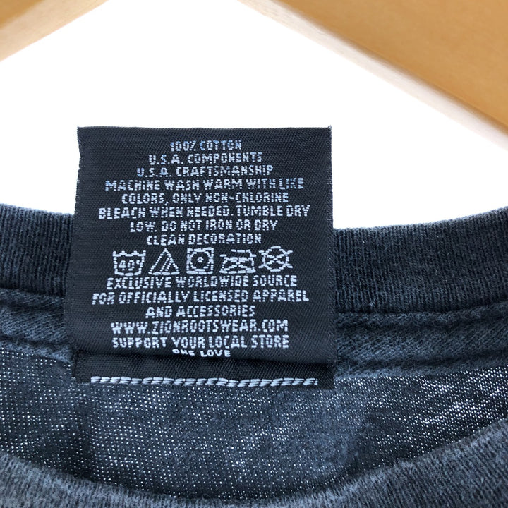 00'S Zion BOB MARLEY Band T-shirt, USA made, Men's L size cotton black type Vintage Second Hand
