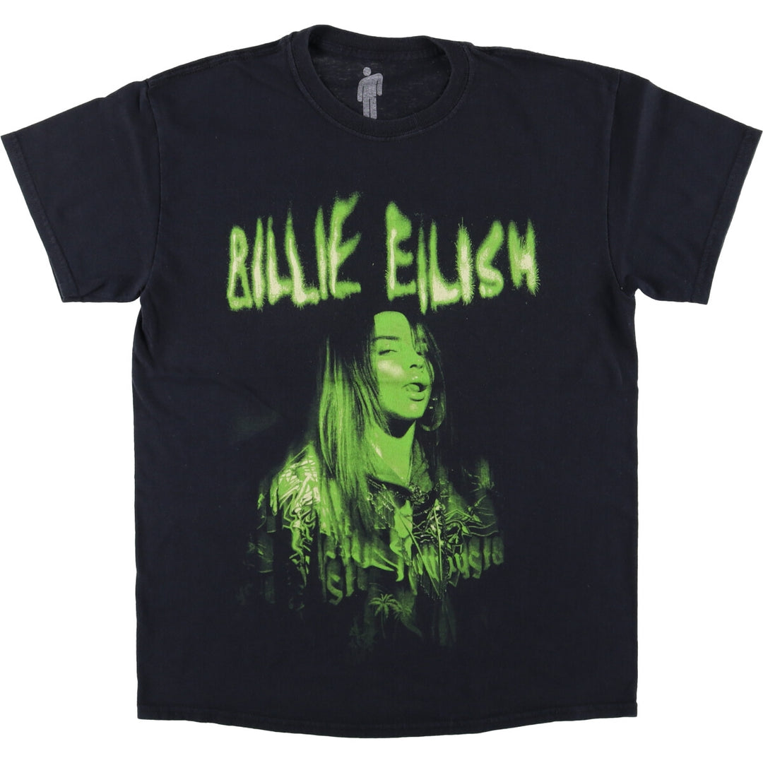 Billie Eilish Band T-shirt, Men's M size cotton black type Vintage Second Hand