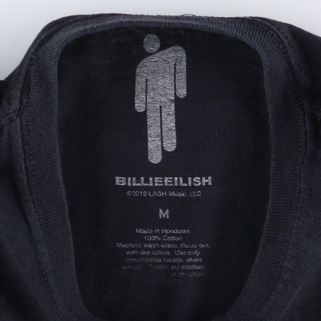 Billie Eilish Band T-shirt, Men's M size cotton black type Vintage Second Hand