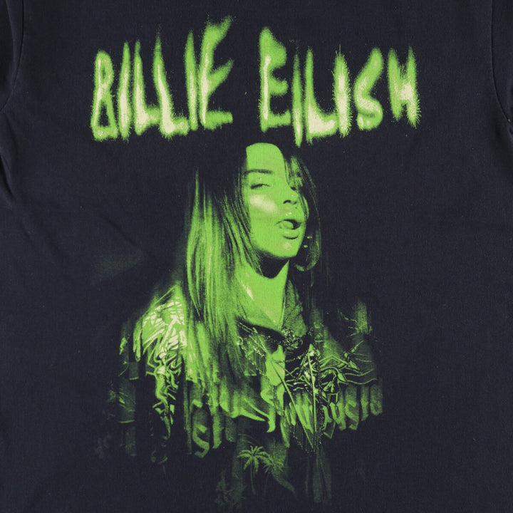 Billie Eilish Band T-shirt, Men's M size cotton black type Vintage Second Hand