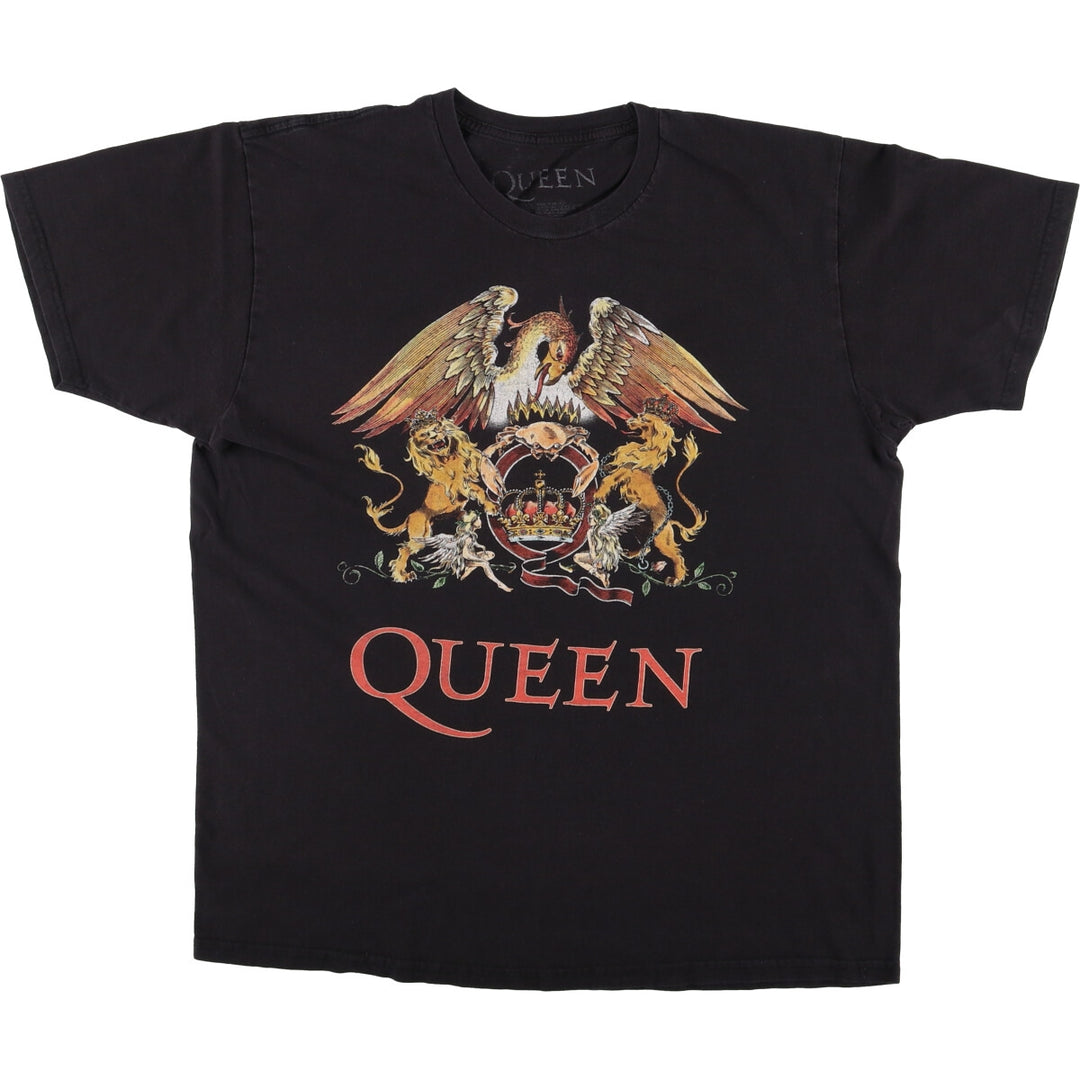 QUEEN Band T-shirt, Men's L size cotton black type Vintage Second Hand