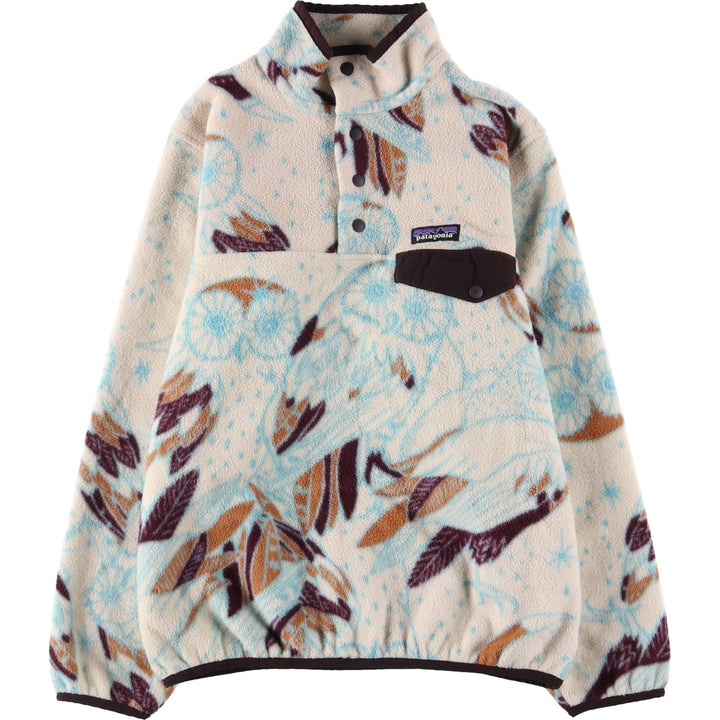 Patagonia Lightweight Synchilla Snap Tee 25455FA16, All-Over Print Half-Snap Fleece Pullover, Women's Size Small polyester pale white type Vintage Second Hand