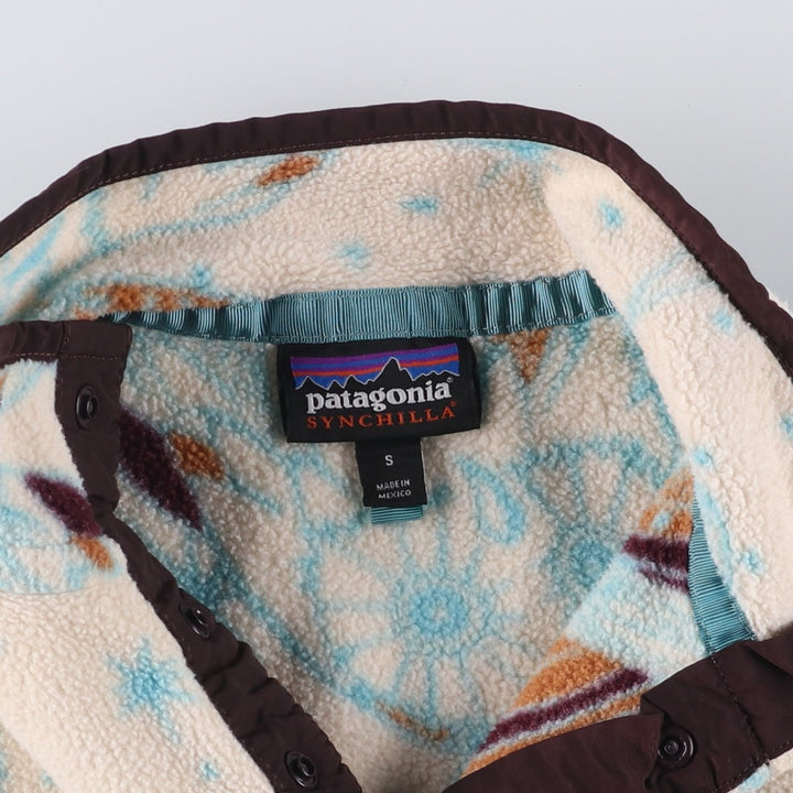 Patagonia Lightweight Synchilla Snap Tee 25455FA16, All-Over Print Half-Snap Fleece Pullover, Women's Size Small polyester pale white type Vintage Second Hand
