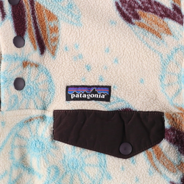 Patagonia Lightweight Synchilla Snap Tee 25455FA16, All-Over Print Half-Snap Fleece Pullover, Women's Size Small polyester pale white type Vintage Second Hand