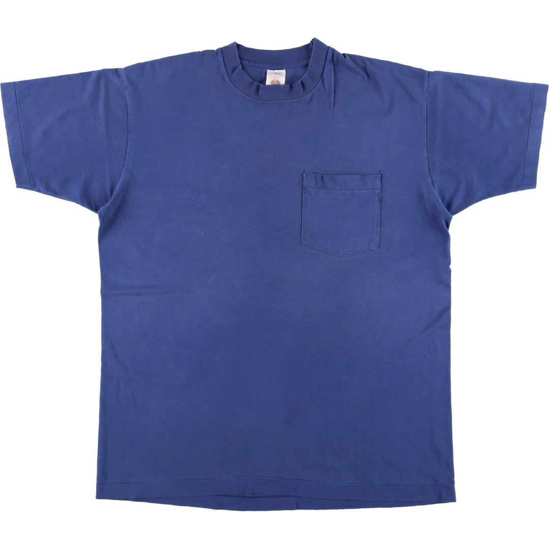 90'S Fruit of the Loom plain pocket T-shirt made in the USA, men's size L, vintage cotton Navy blue Vintage Second Hand