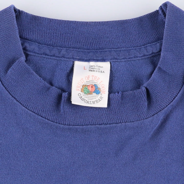 90'S Fruit of the Loom plain pocket T-shirt made in the USA, men's size L, vintage cotton Navy blue Vintage Second Hand