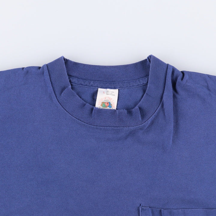 90'S Fruit of the Loom plain pocket T-shirt made in the USA, men's size L, vintage cotton Navy blue Vintage Second Hand