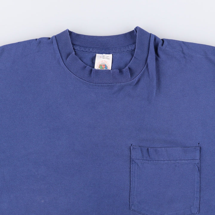 90'S Fruit of the Loom plain pocket T-shirt made in the USA, men's size L, vintage cotton Navy blue Vintage Second Hand