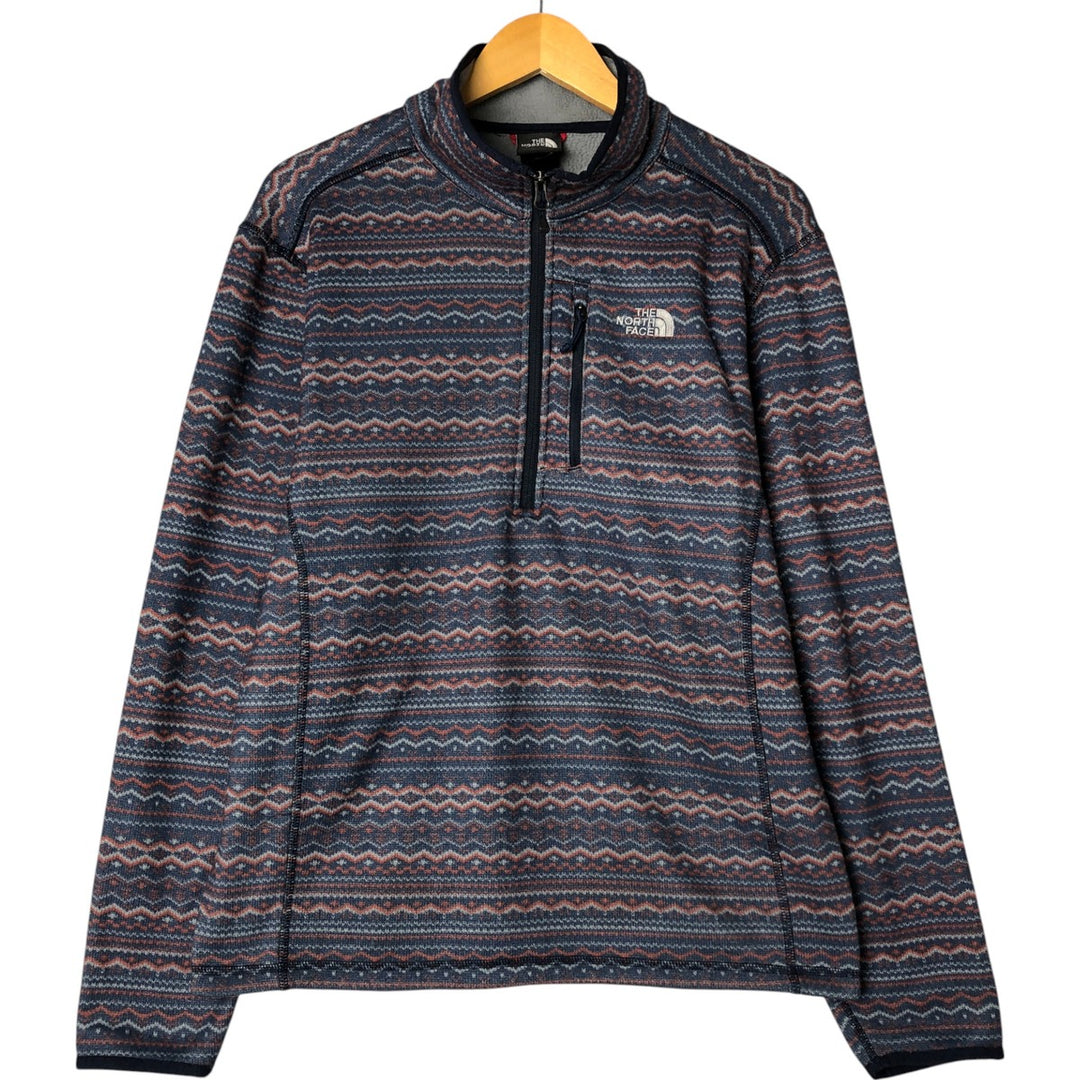 THE NORTH FACE All-Over Fair Isle Pattern Half-Zip Fleece Pullover, Men's Size Medium polyester navy blue type Vintage Second Hand