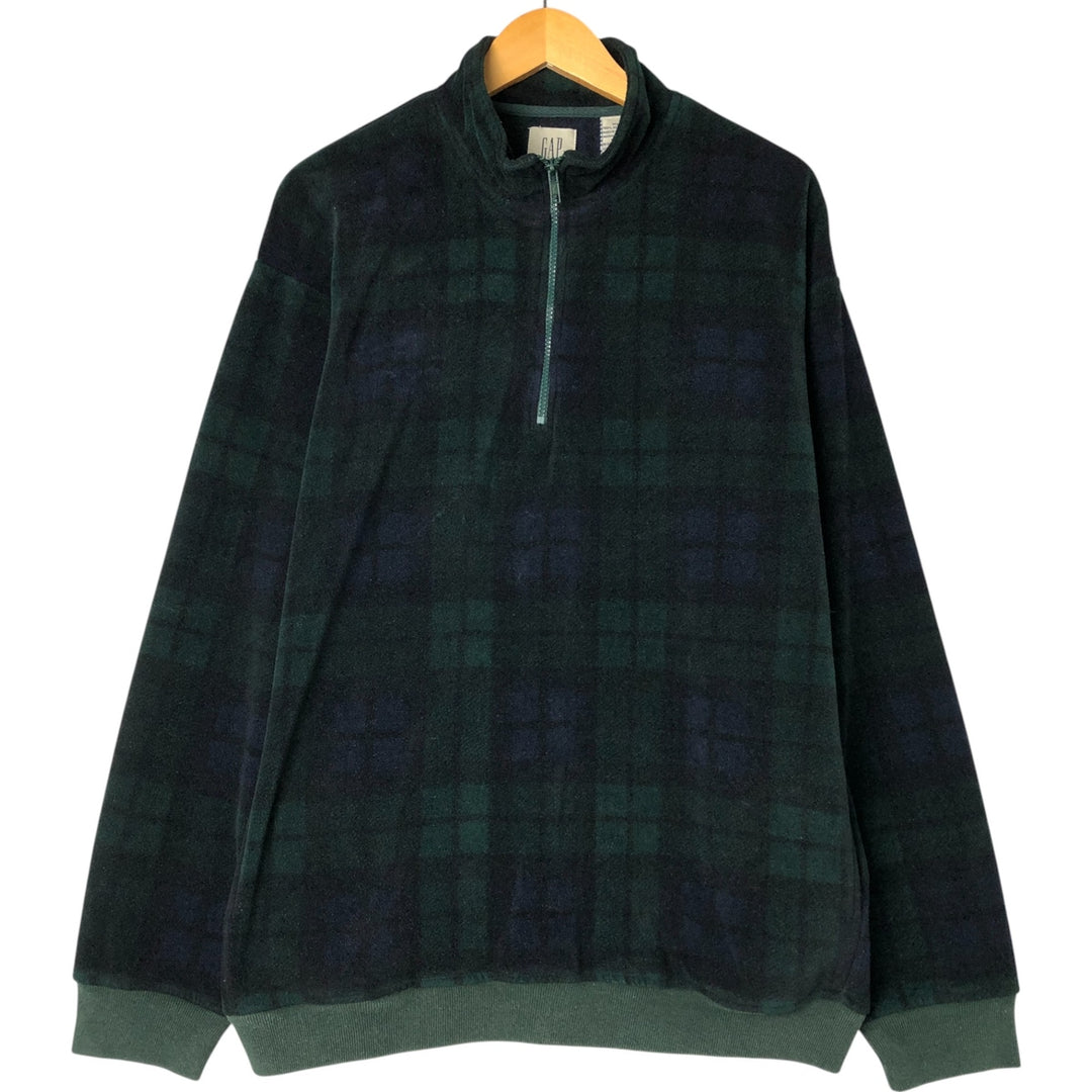 90'S Gap Old Gap Blackwatch Check Half-Zip Fleece Pullover, Men's XL polyester navy blue type Vintage Second Hand