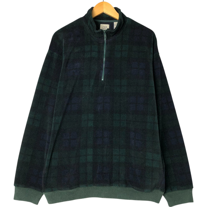 90'S Gap Old Gap Blackwatch Check Half-Zip Fleece Pullover, Men's XL polyester navy blue type Vintage Second Hand