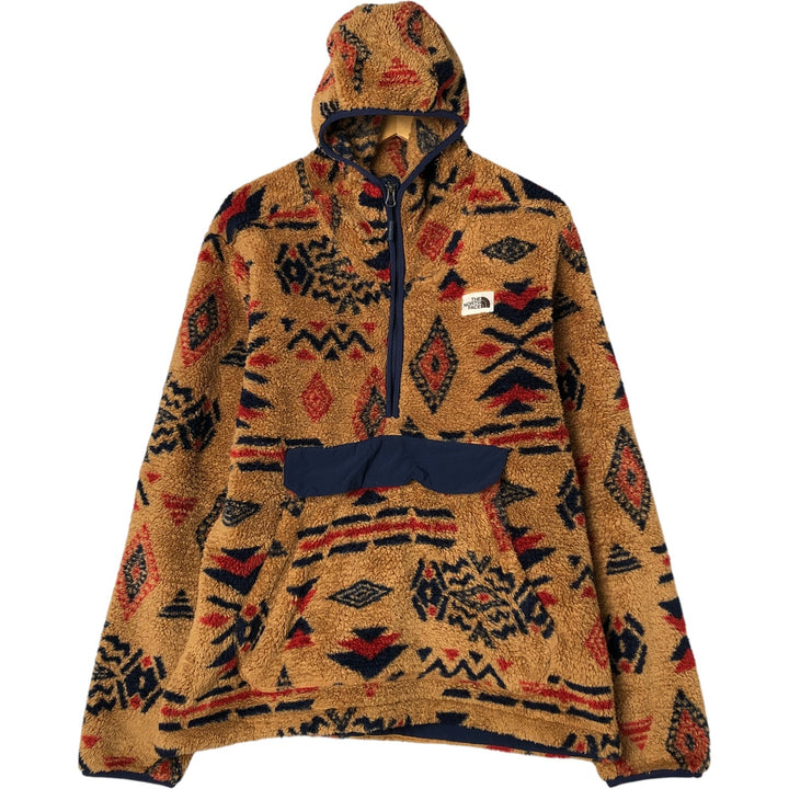 THE NORTH FACE Native American Pattern Fleece Pullover Hoodie, Men's Size L polyester Beige type Vintage Second Hand