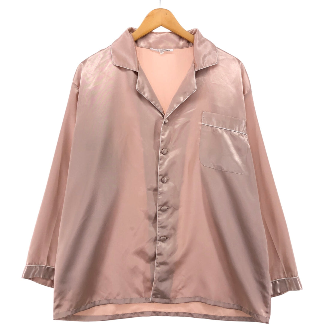 Open collar silk pajama shirt, box shirt, women's size L silk pink type Vintage Second Hand