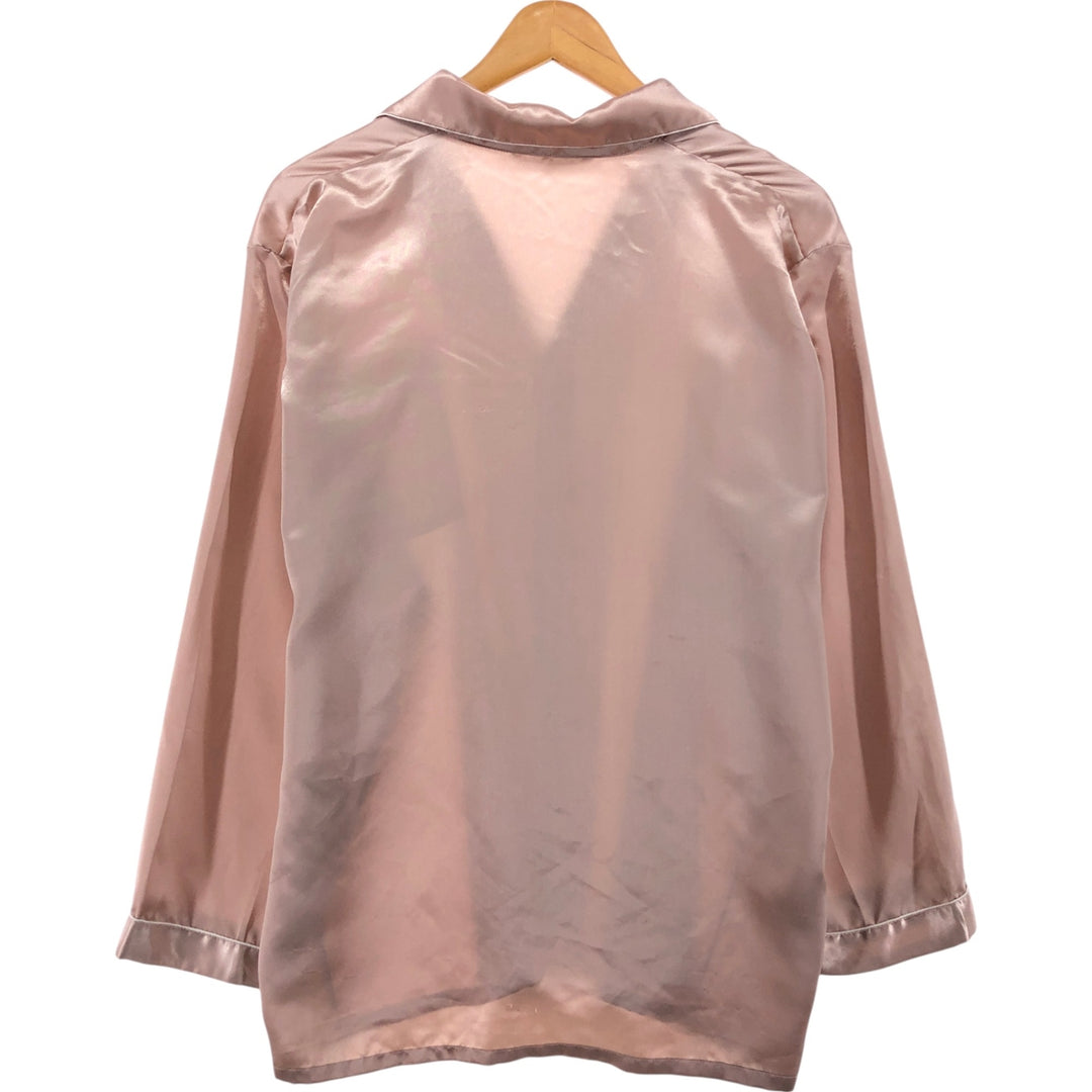 Open collar silk pajama shirt, box shirt, women's size L silk pink type Vintage Second Hand