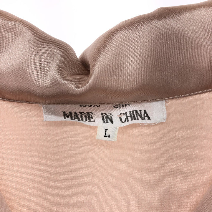 Open collar silk pajama shirt, box shirt, women's size L silk pink type Vintage Second Hand