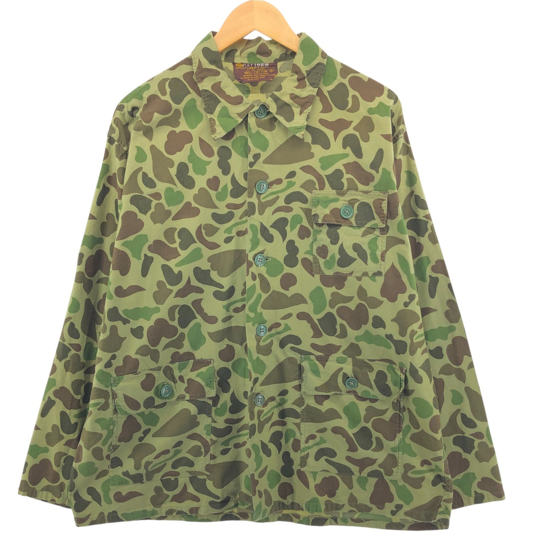 70'S CALIBER Camouflage Pattern Duck Hunter Camo Hunting Jacket Men's XL Vintage cotton Khaki type Vintage Second Hand