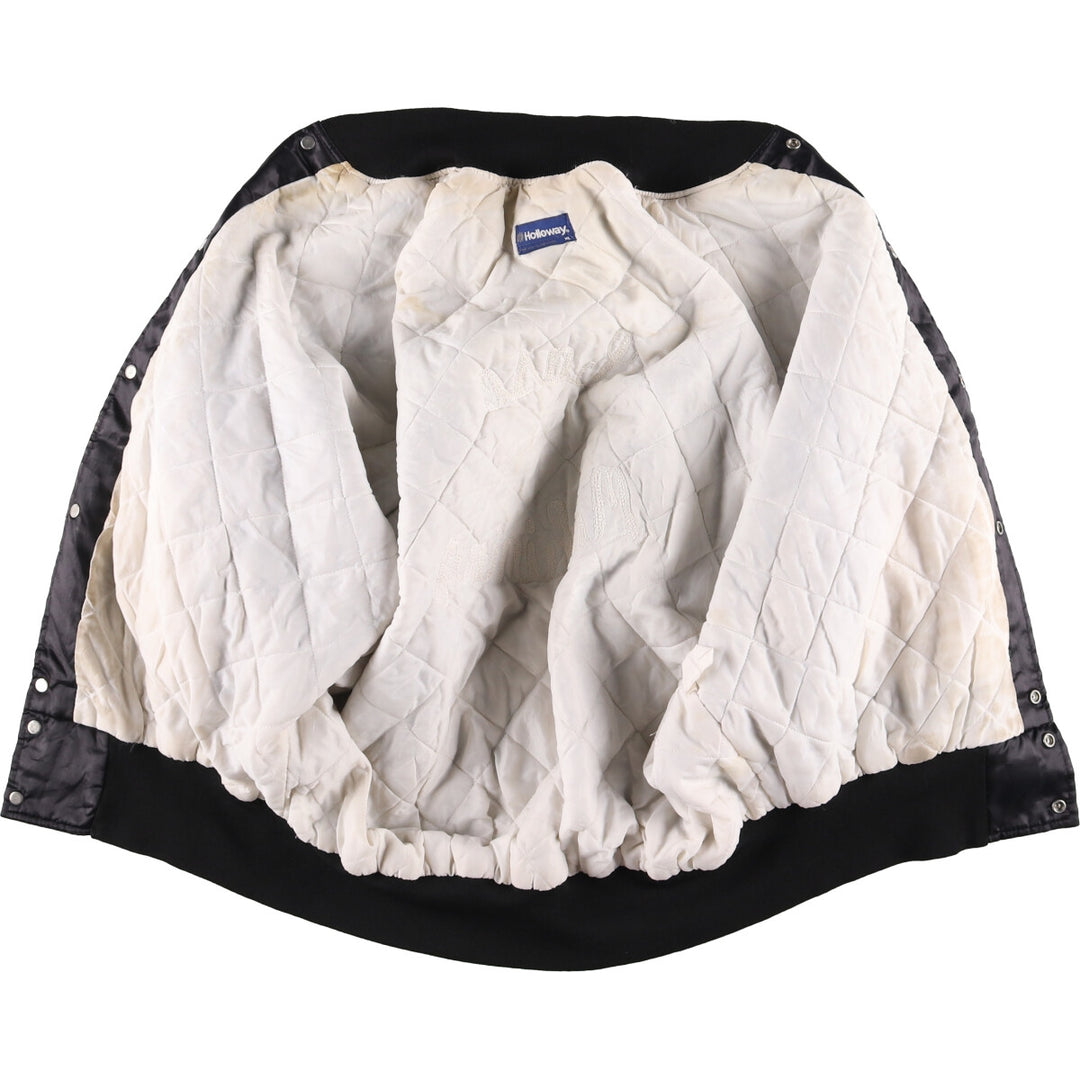 Vintage 1970'S Holloway padded nylon varsity jacket, award jacket, men's size XL Nylon black type Vintage Second Hand