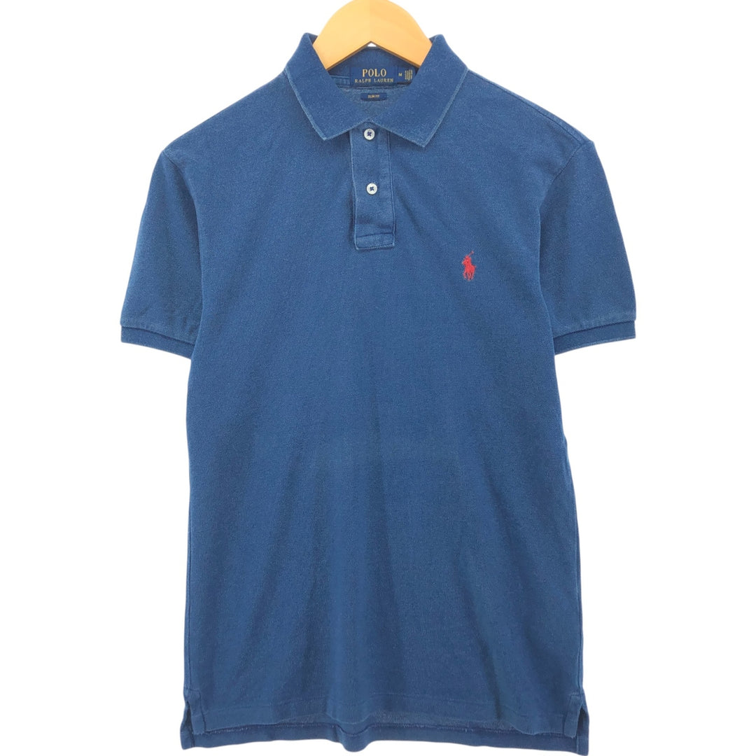 Ralph Lauren POLO RALPH LAUREN SLIM FIT short sleeve polo shirt, men's size M cotton Navy blue Vintage Second Hand