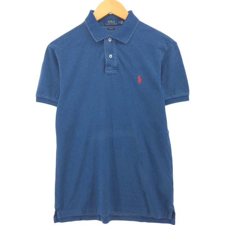 Ralph Lauren POLO RALPH LAUREN SLIM FIT short sleeve polo shirt, men's size M cotton Navy blue Vintage Second Hand