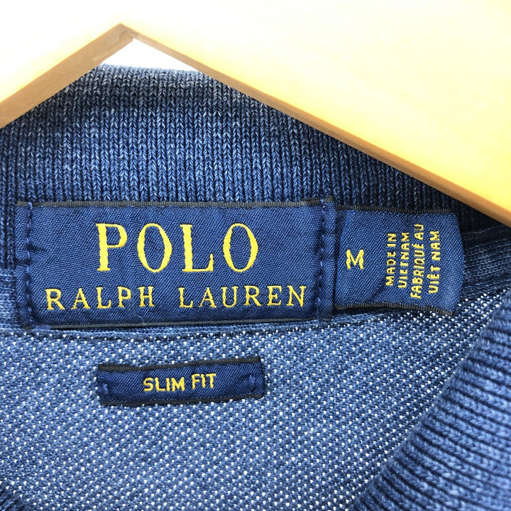 Ralph Lauren POLO RALPH LAUREN SLIM FIT short sleeve polo shirt, men's size M cotton Navy blue Vintage Second Hand