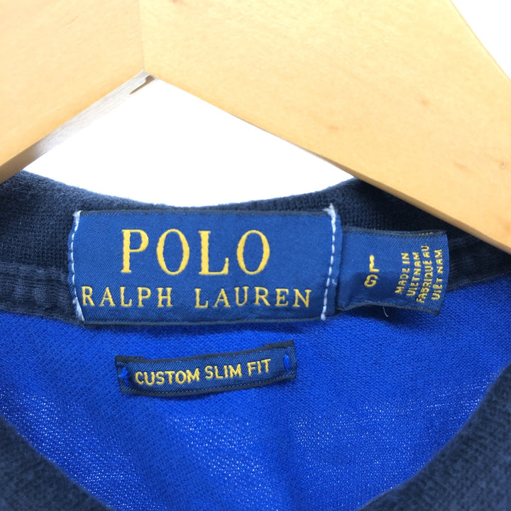 Ralph Lauren POLO RALPH LAUREN CUSTOM SLIM FIT short sleeve polo shirt, men's size L cotton blue type Vintage Second Hand