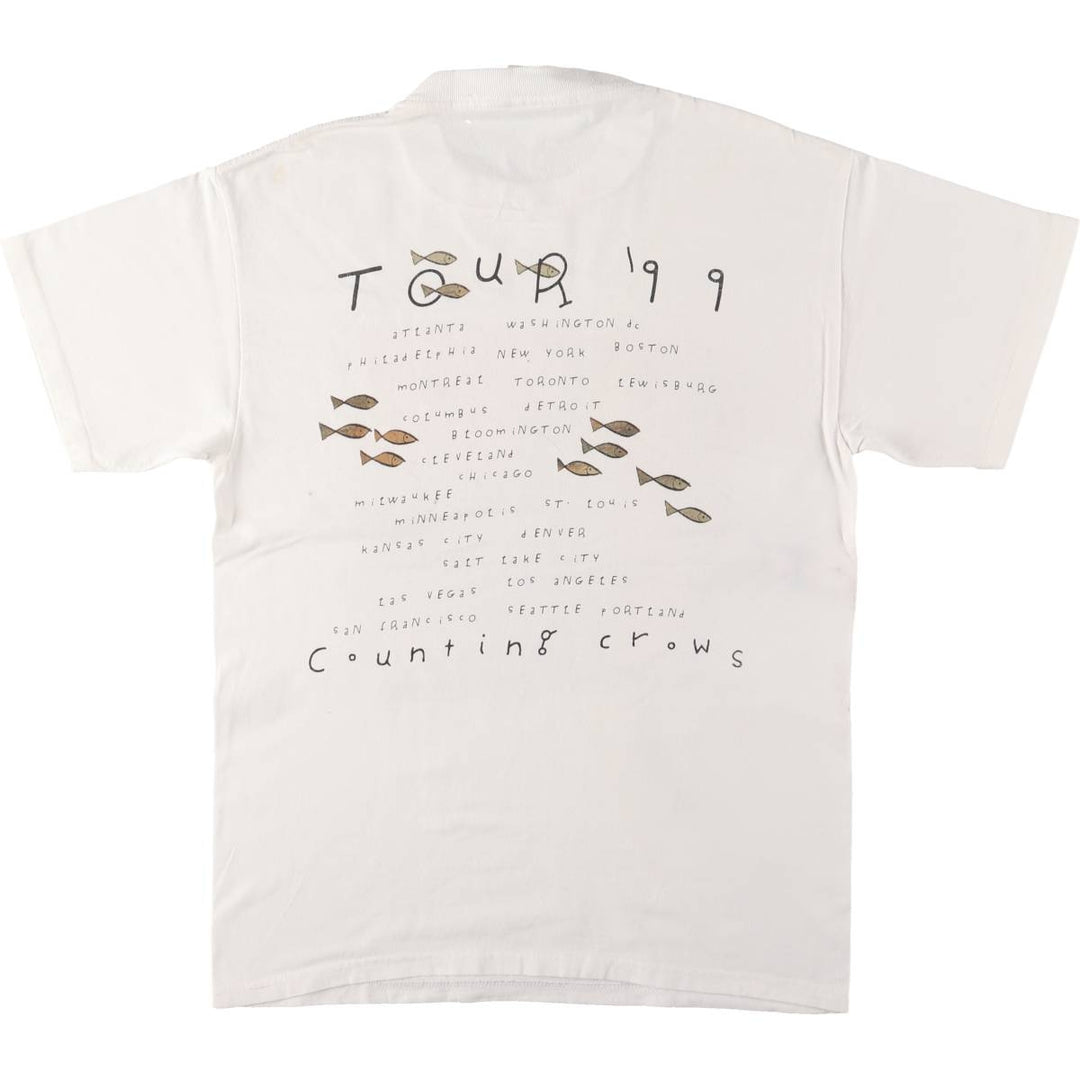90'S Tartex Counting Crows Band T-shirt, Band Tee, Men's M size, Vintage cotton white type Vintage Second Hand