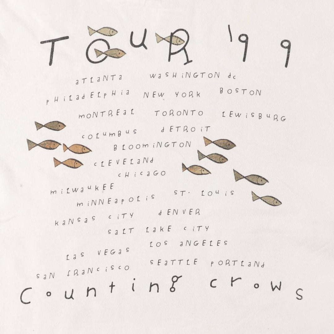 90'S Tartex Counting Crows Band T-shirt, Band Tee, Men's M size, Vintage cotton white type Vintage Second Hand