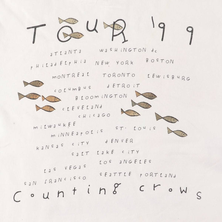 90'S Tartex Counting Crows Band T-shirt, Band Tee, Men's M size, Vintage cotton white type Vintage Second Hand