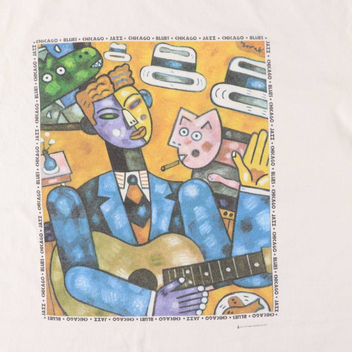 Vintage 90'S Delta Chicago Blues Festival Printed T-Shirt, Men's XL cotton white type Vintage Second Hand